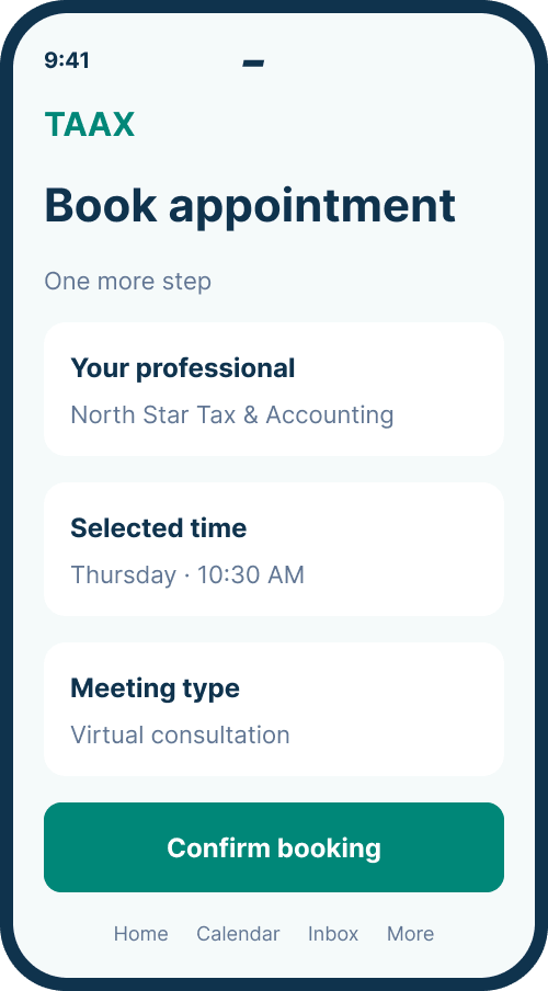 Book appointment screen