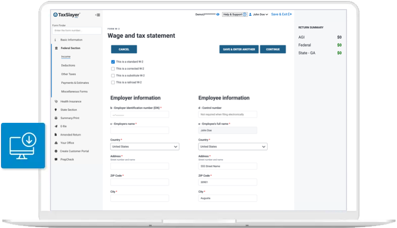 TaxSlayer ProWeb tax preparation screen