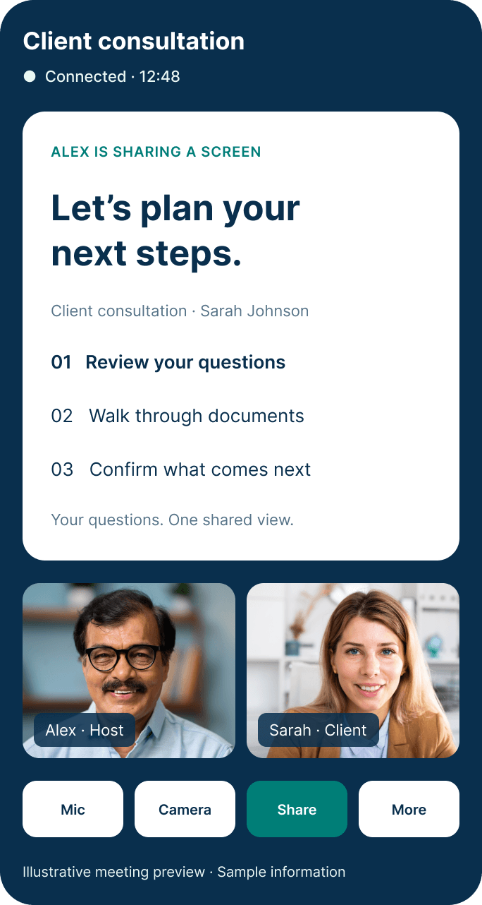 Sample video meeting with Alex Johnson and Sarah Morris